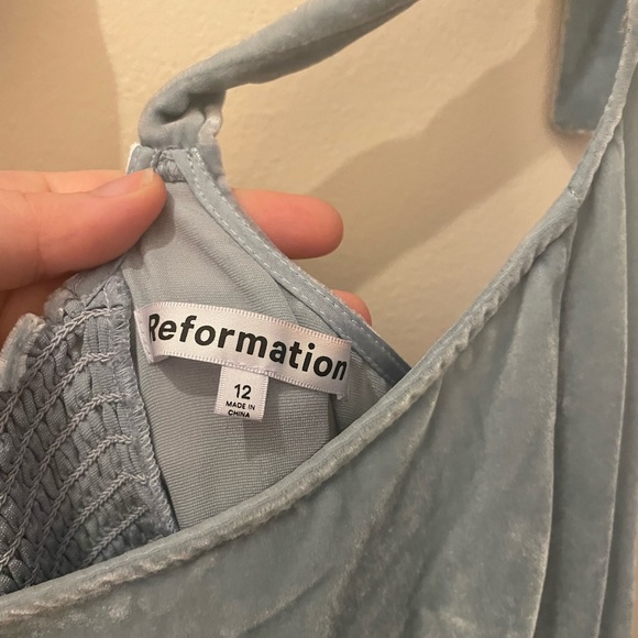 Reformation Minna Blue Velvet Mini Dress Size 12, only worn once! - Picture 7 of 10